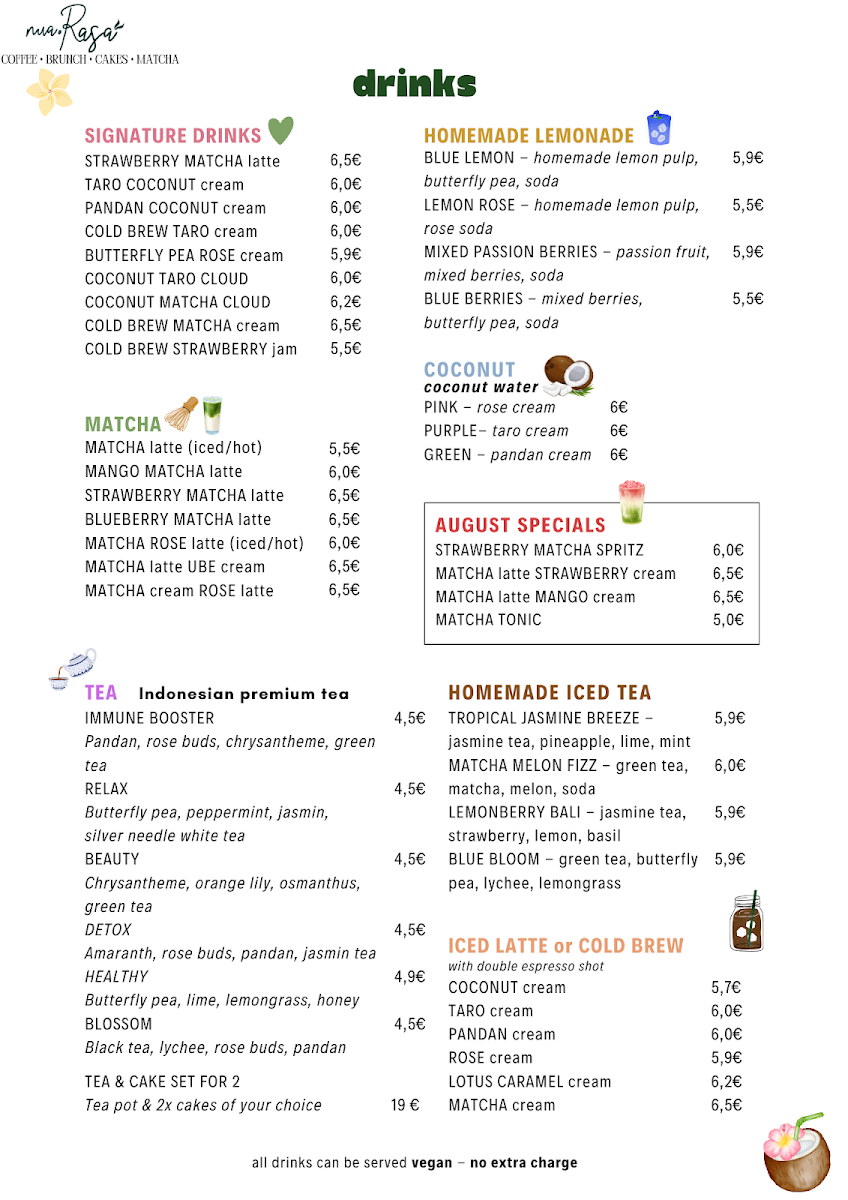 Nua Rasa menu board