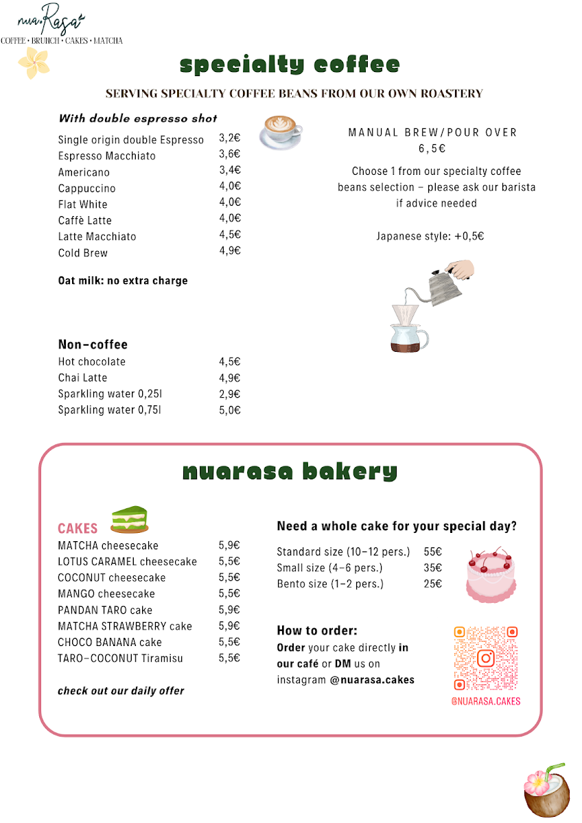 Nua Rasa menu board