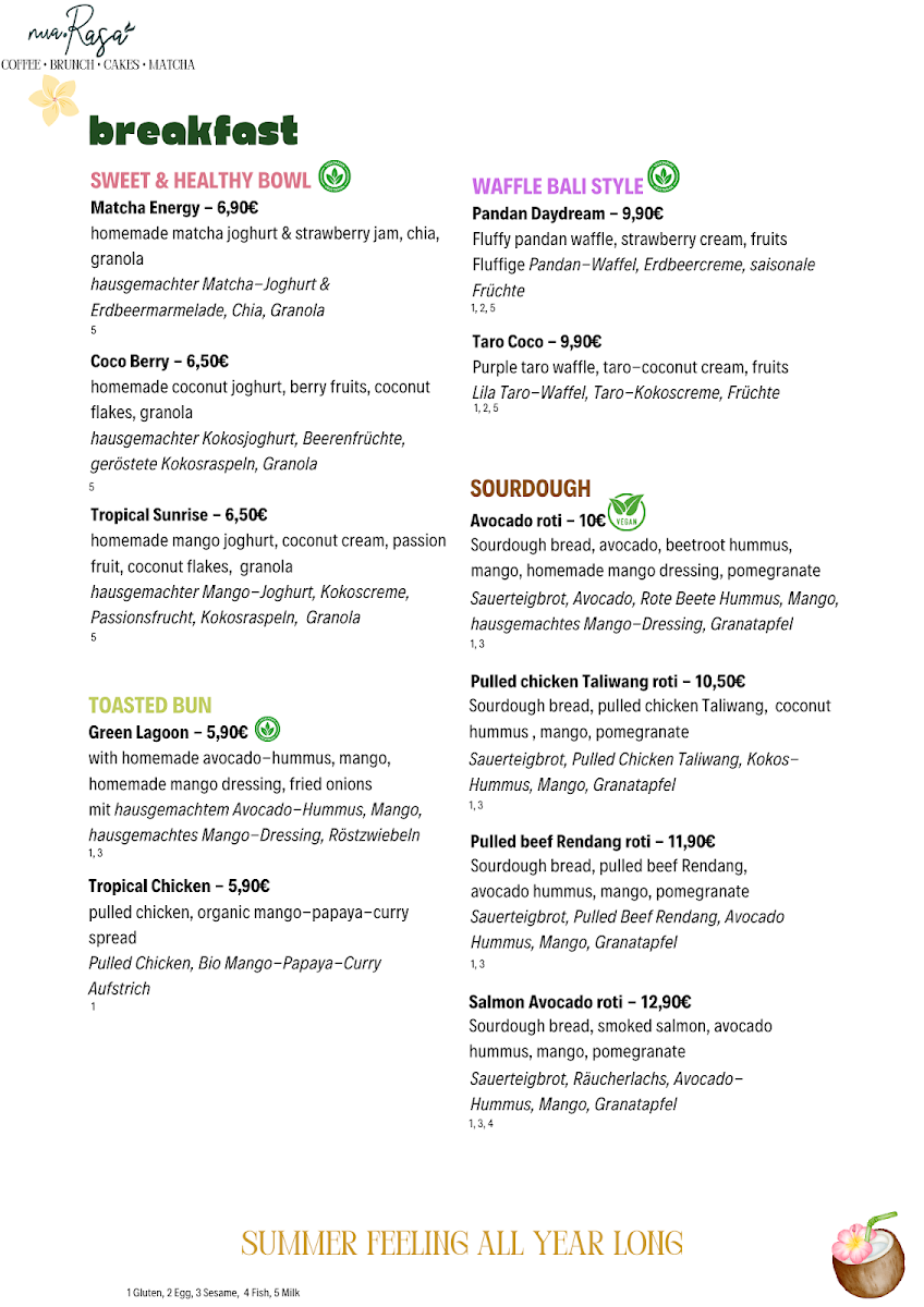 Nua Rasa menu board