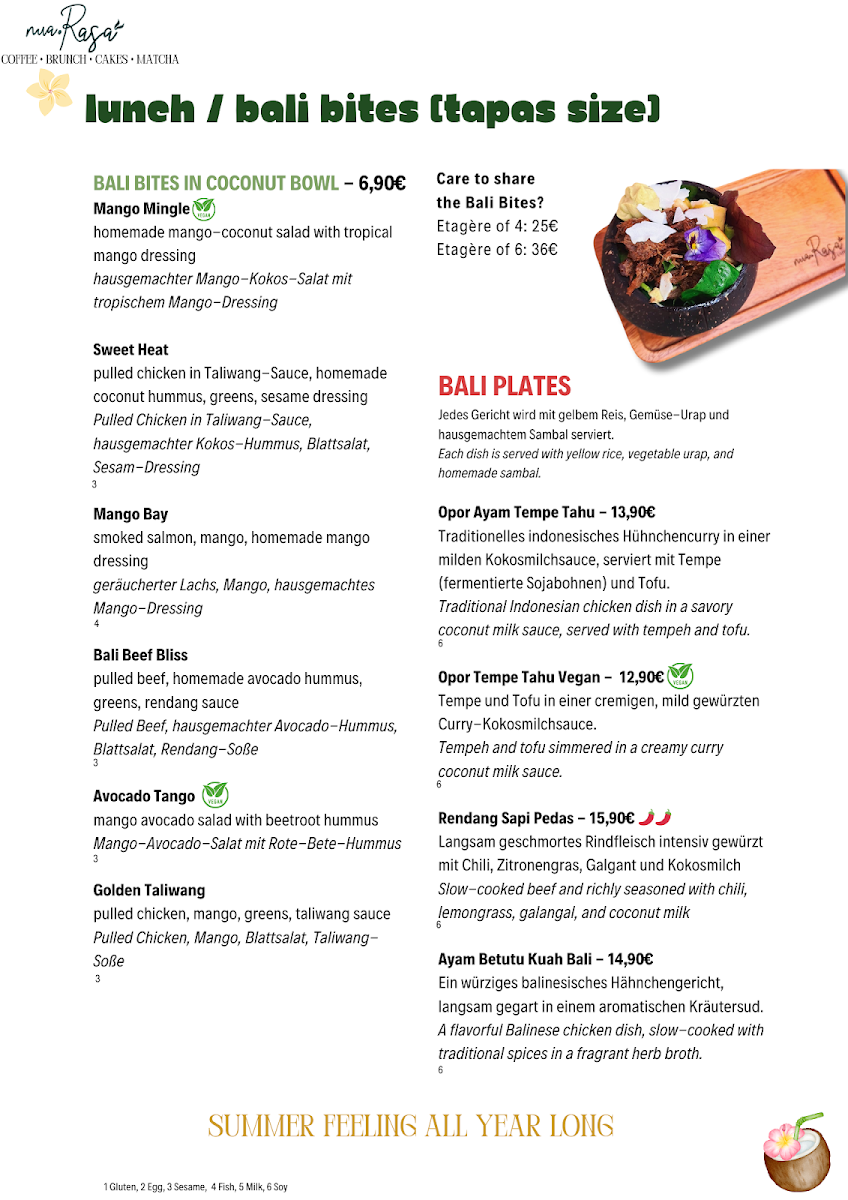 Nua Rasa menu board
