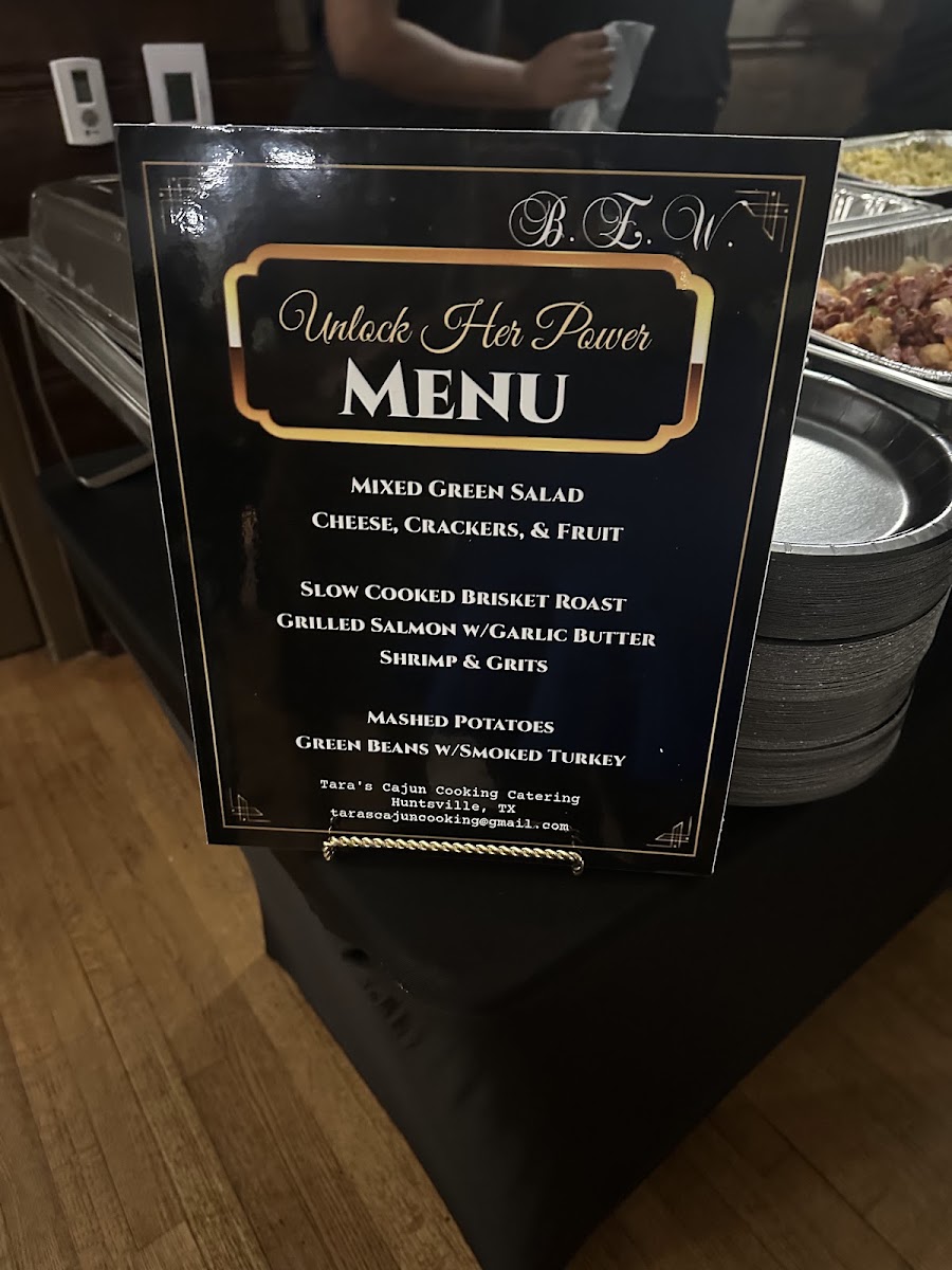 Tara's Cajun Cooking Catering menu board