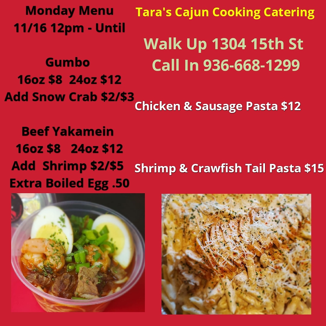 Tara's Cajun Cooking Catering menu board
