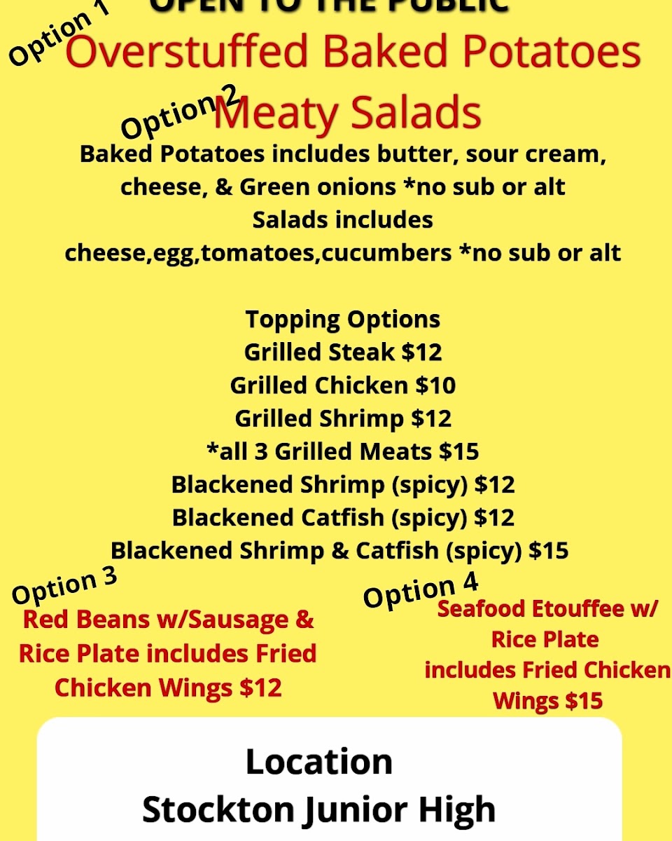 Tara's Cajun Cooking Catering menu board