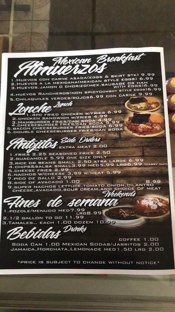 Los Cantaritos menu board