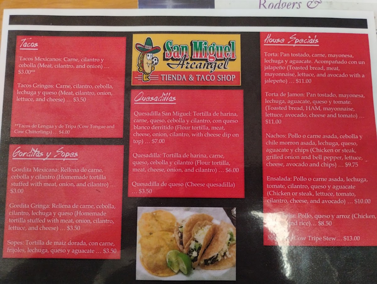 San Miguel Arcangel menu board