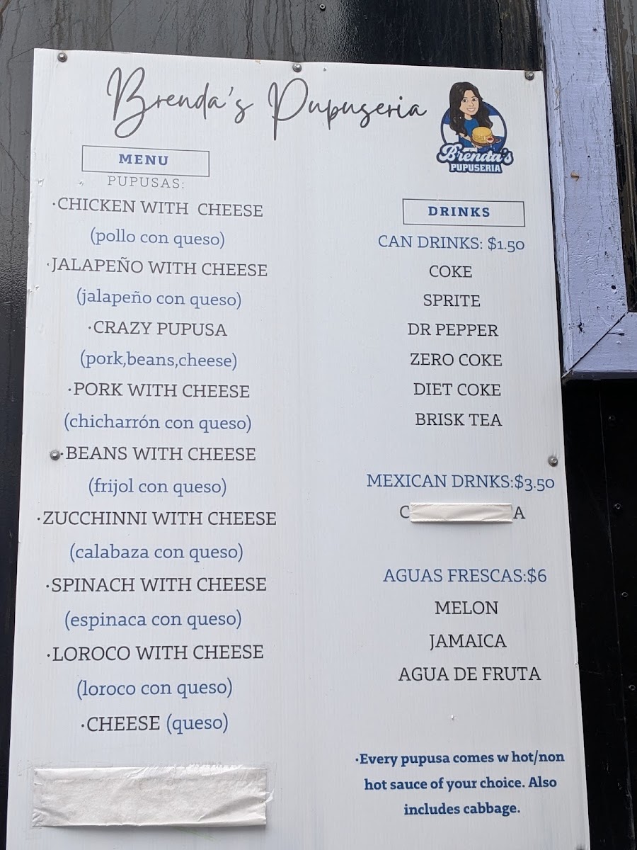 Brenda's Pupuseria menu board