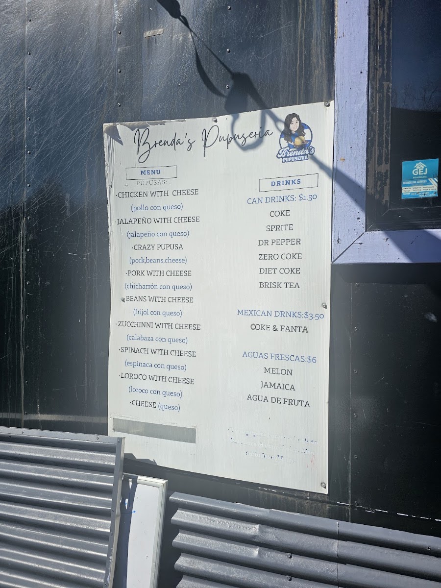 Brenda's Pupuseria menu board