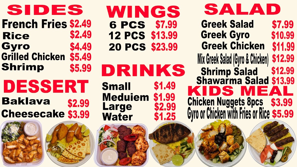 Ramiro Gyros Mediterranean Food menu board