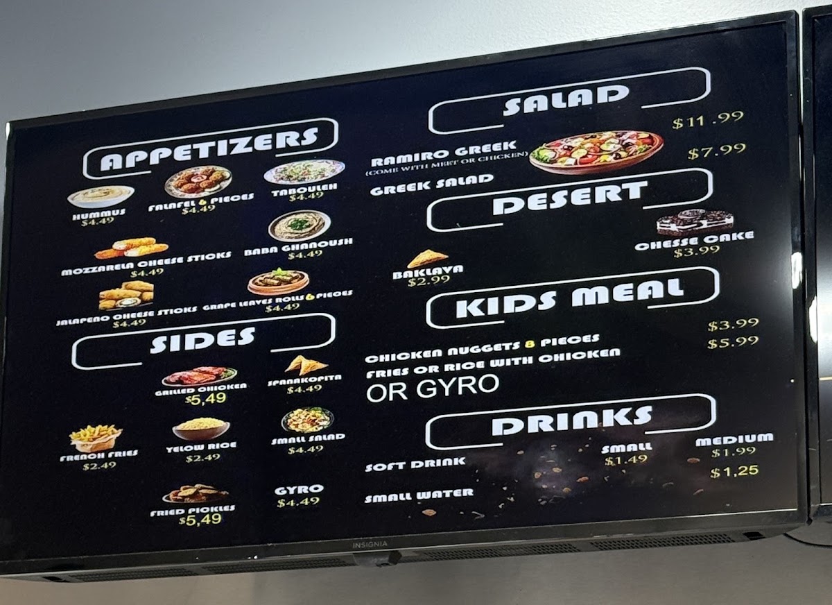 Ramiro Gyros Mediterranean Food menu board