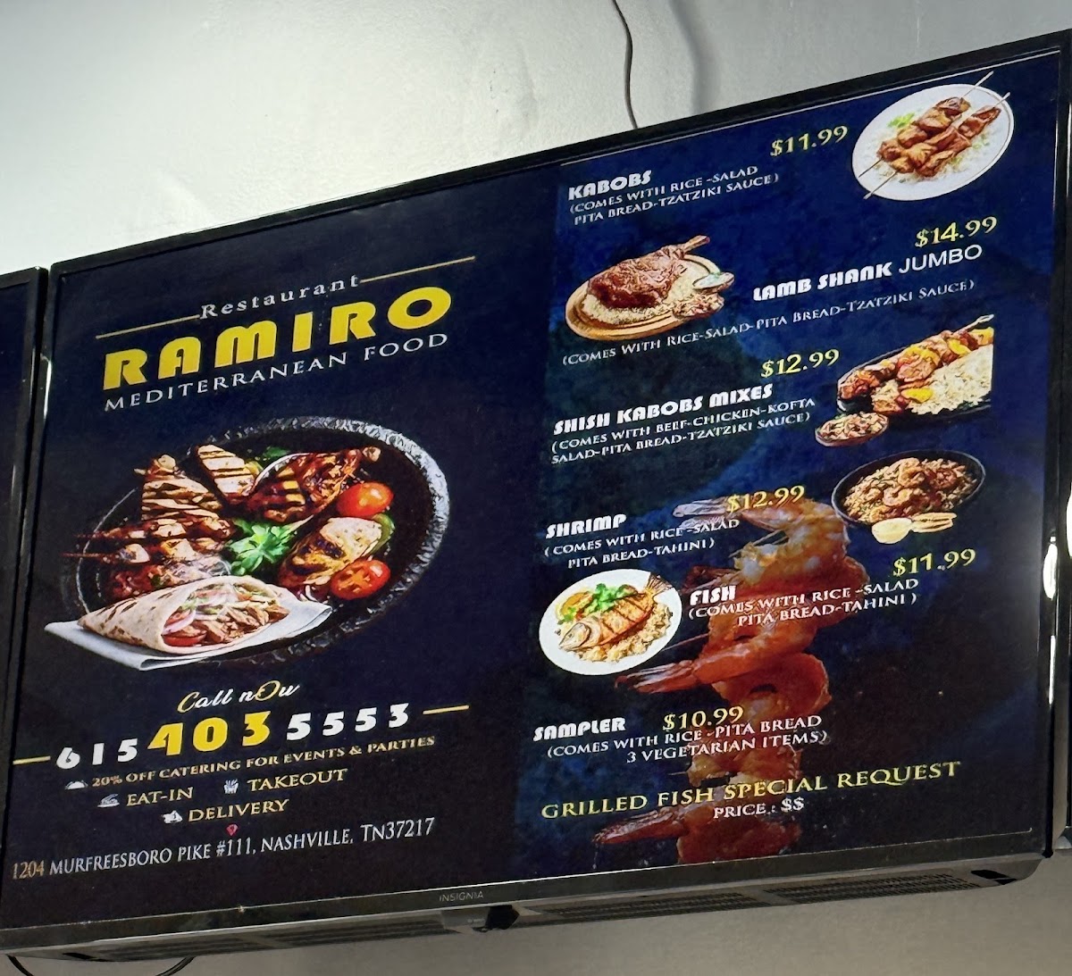 Ramiro Gyros Mediterranean Food menu board