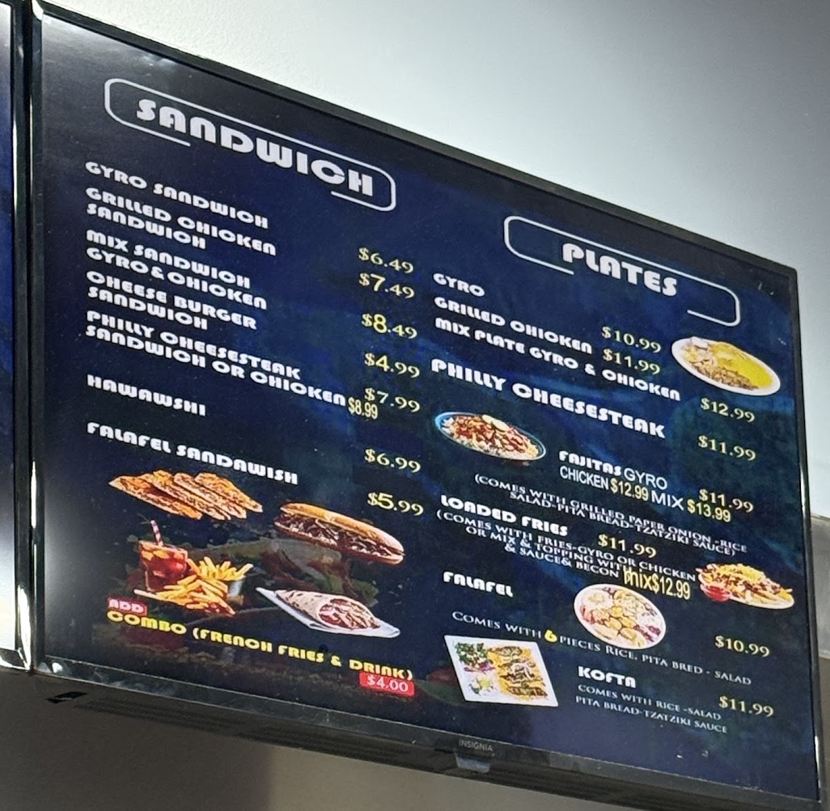 Ramiro Gyros Mediterranean Food menu board