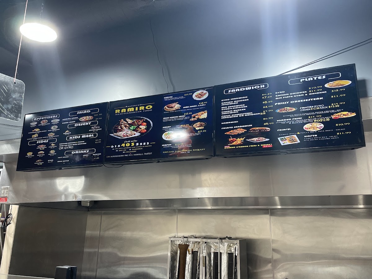 Ramiro Gyros Mediterranean Food menu board