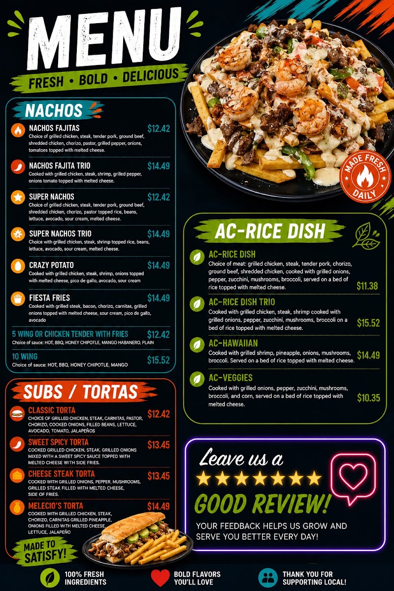 Melecios Mexican Express Stedman NC menu board
