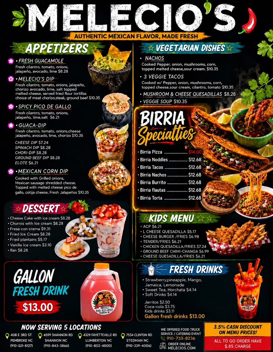 Melecios Mexican Express Stedman NC menu board