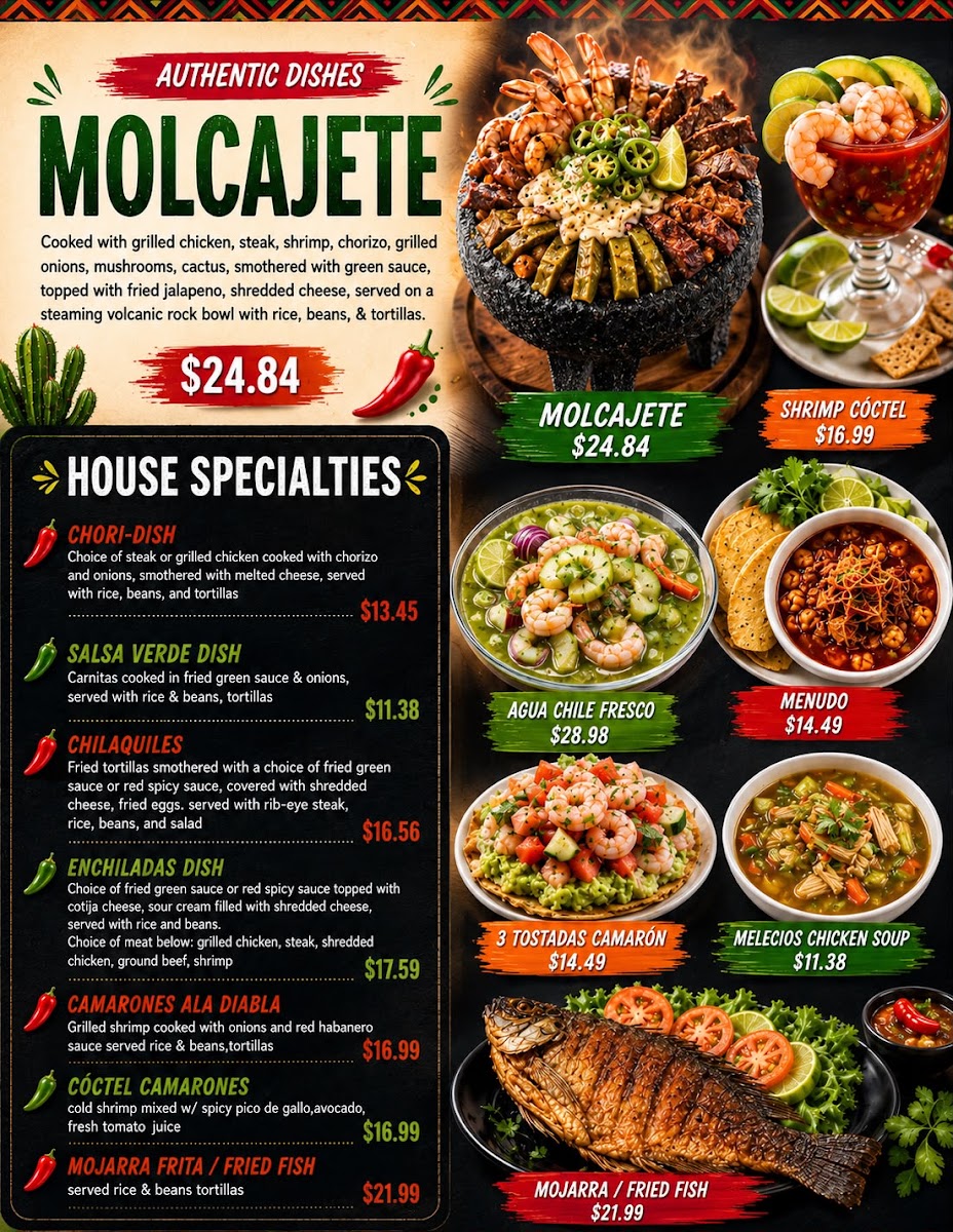 Melecios Mexican Express Stedman NC menu board