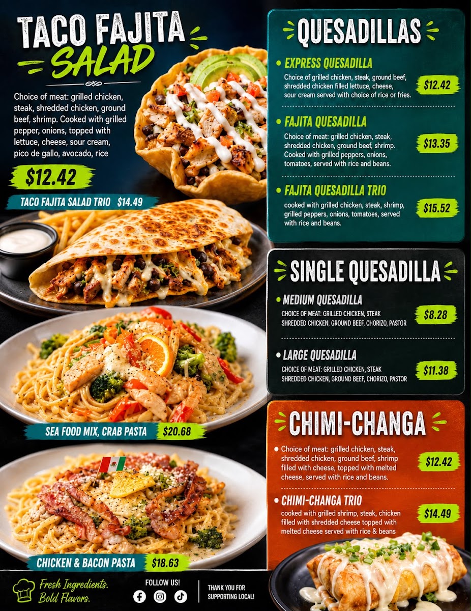 Melecios Mexican Express Stedman NC menu board