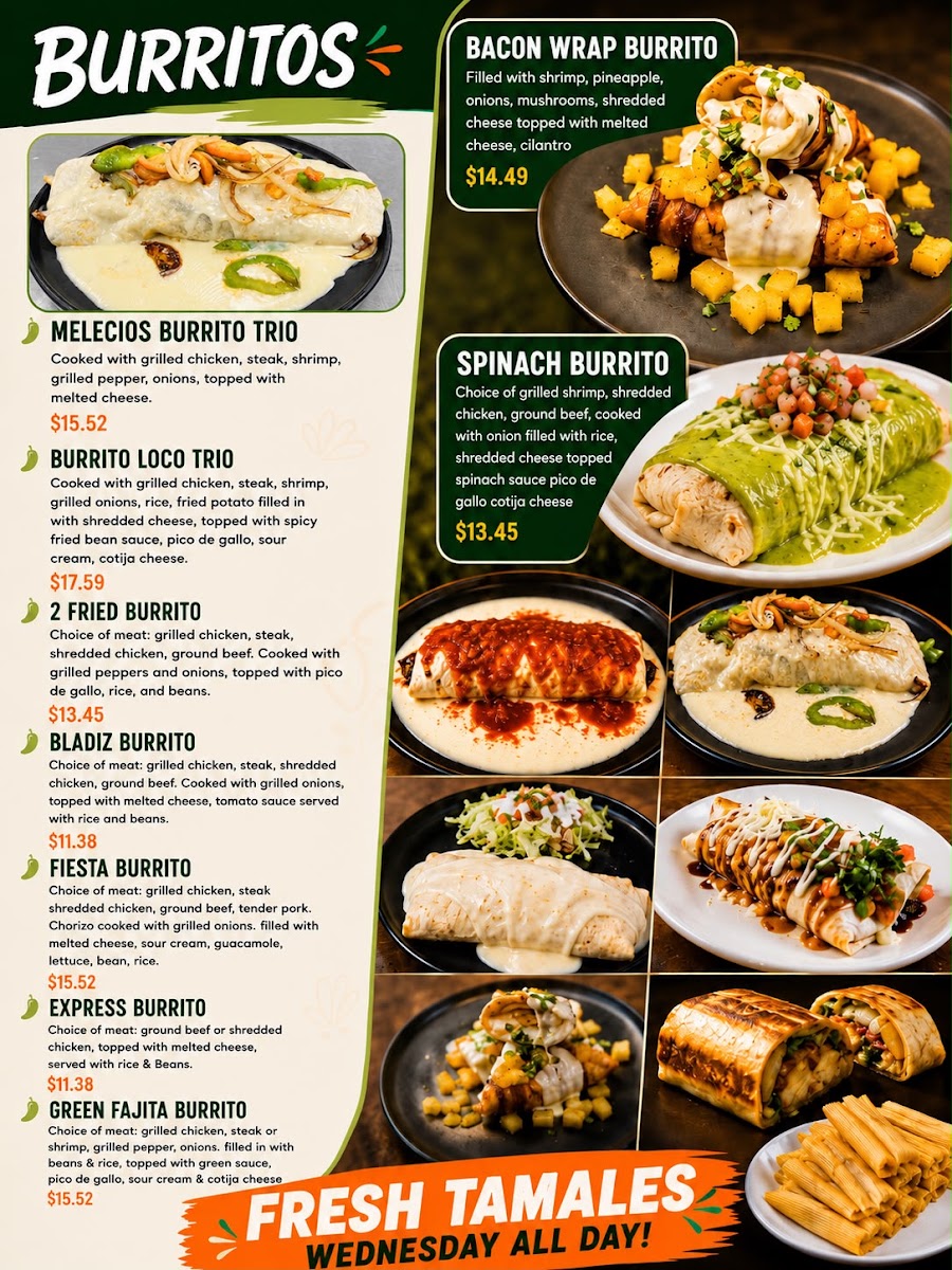 Melecios Mexican Express Stedman NC menu board