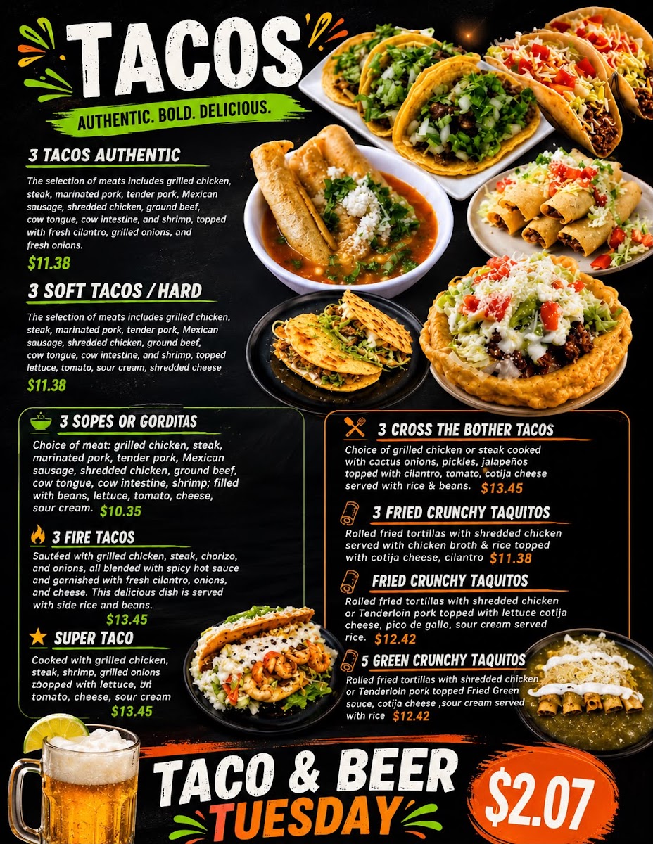 Melecios Mexican Express Stedman NC menu board