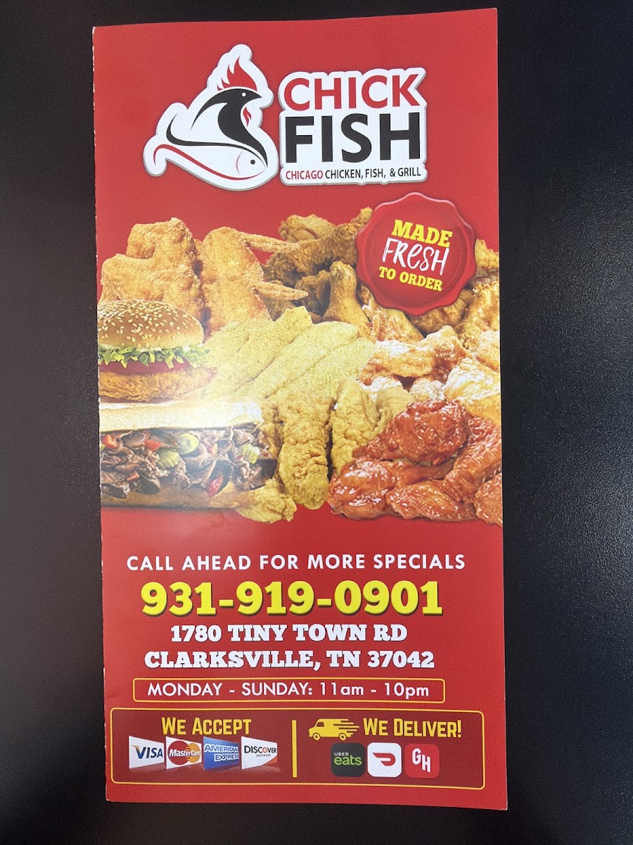 Chick Fish menu board
