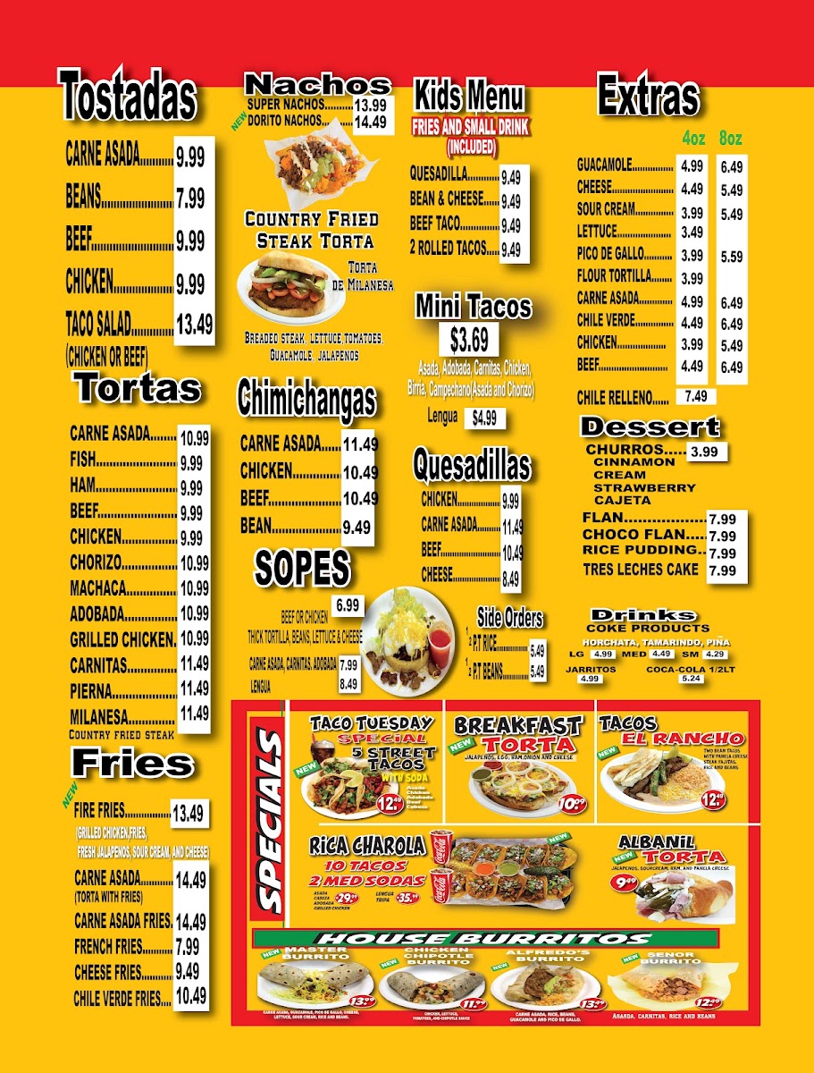 Alfredo's Mexican Food menu board