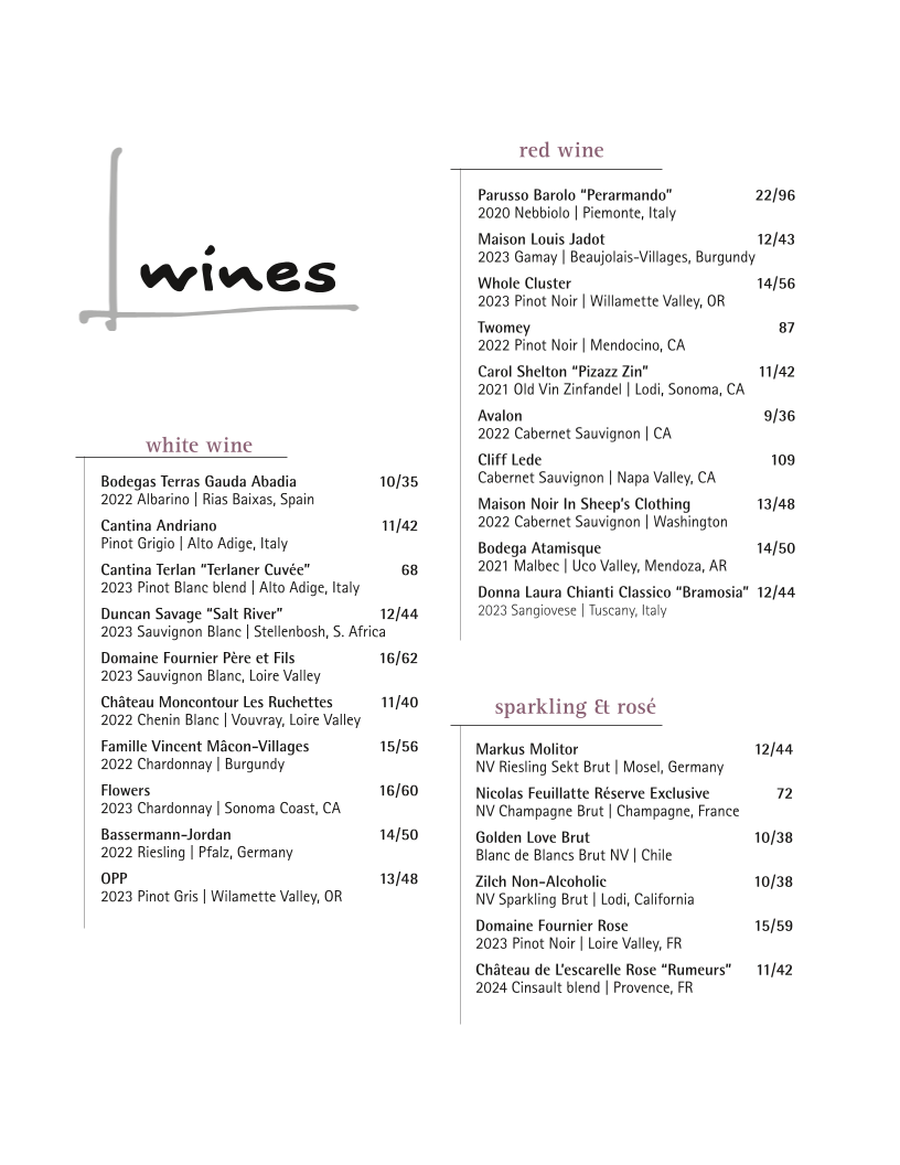 Longstory Wine Bar & Restaurant menu board