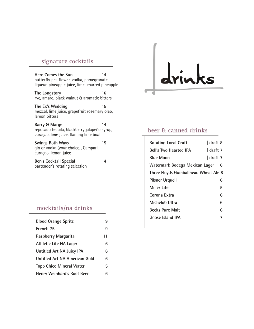 Longstory Wine Bar & Restaurant menu board