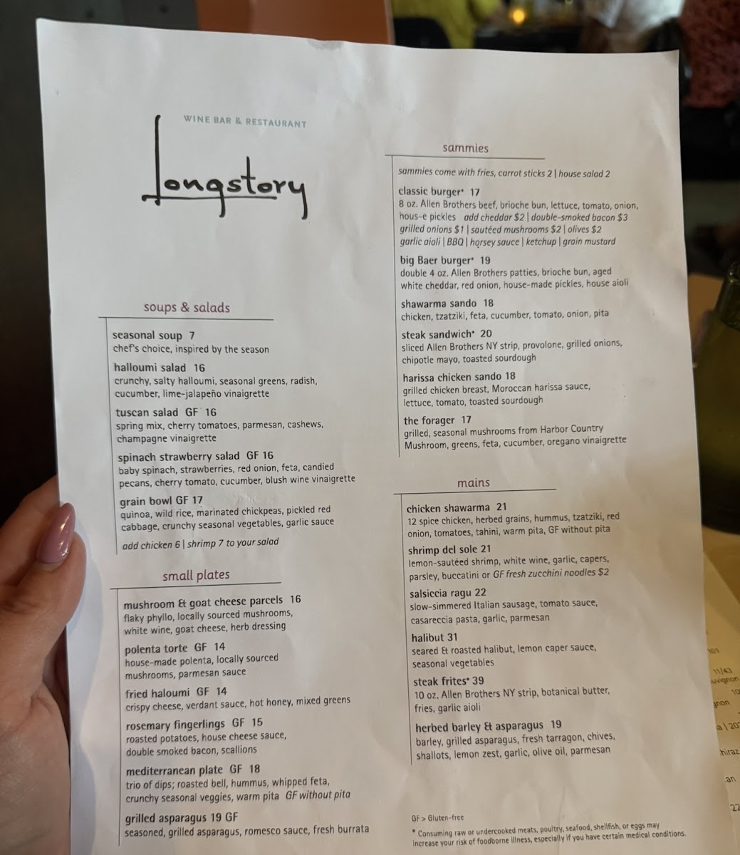 Longstory Wine Bar & Restaurant menu board