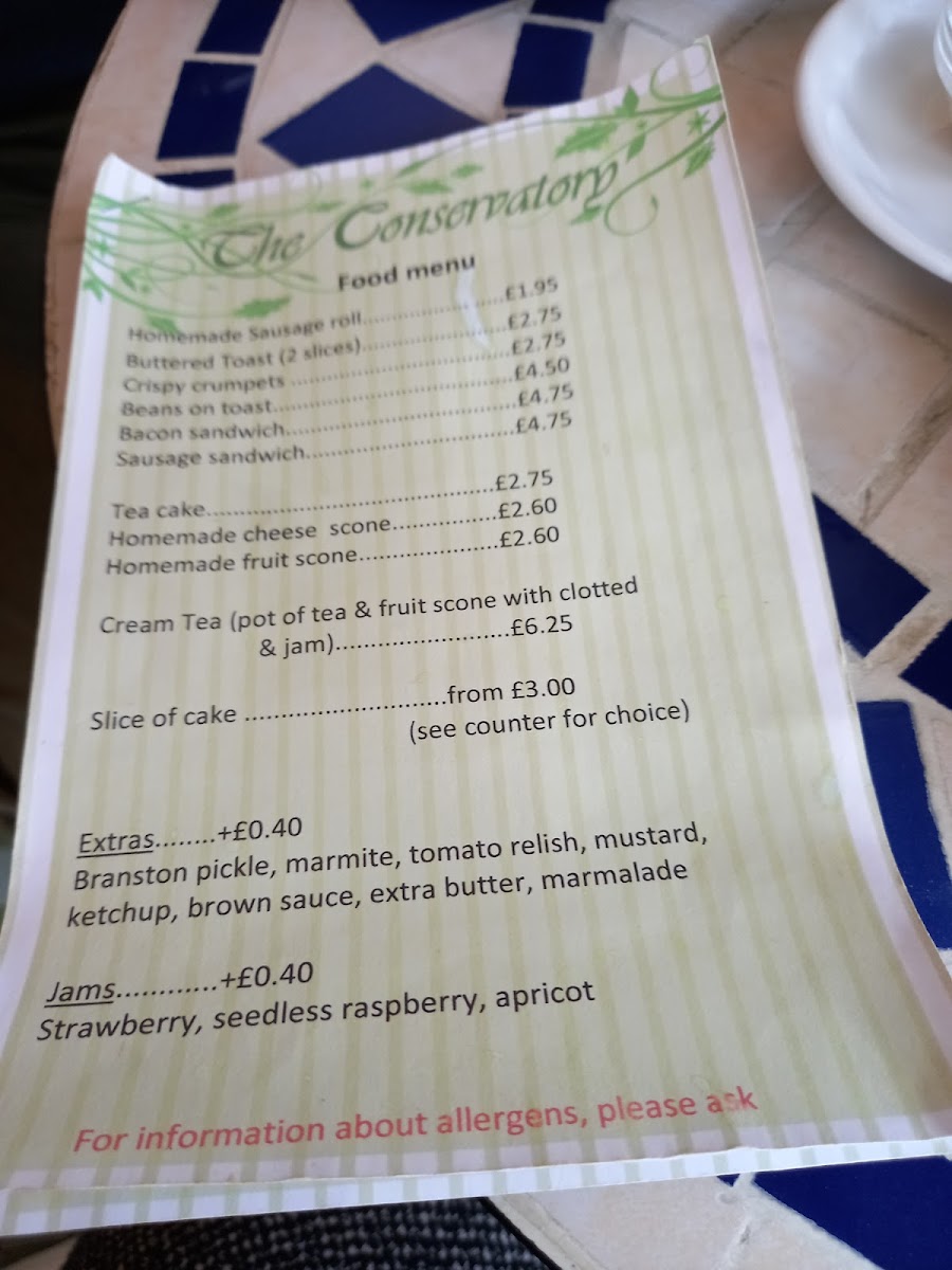 The Conservatory menu board