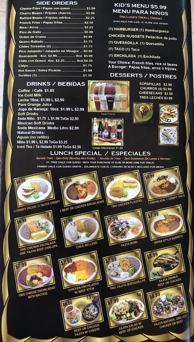 El Tapatio #2 menu board