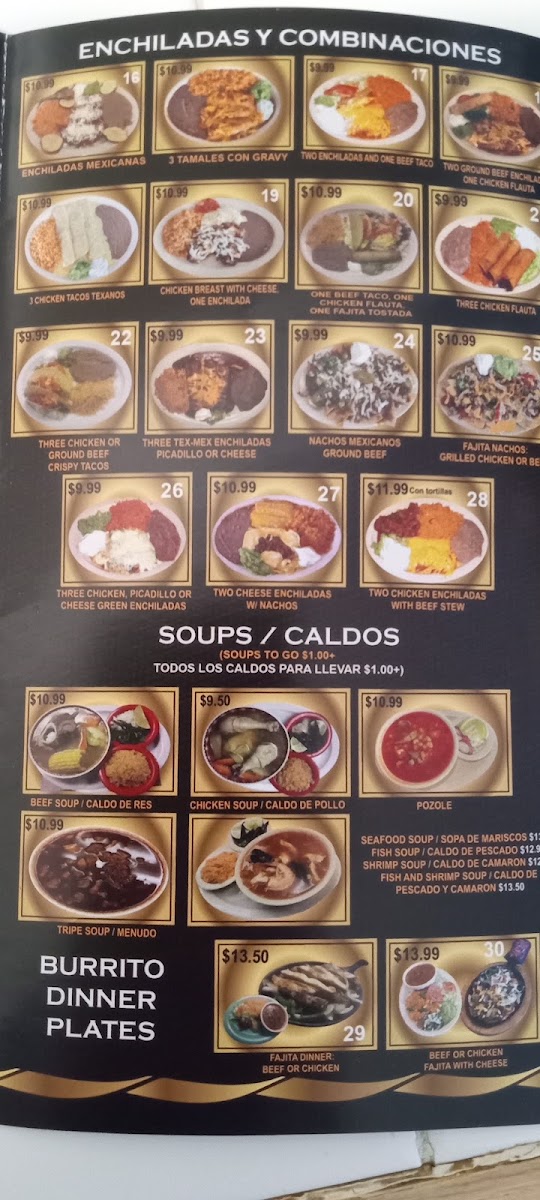 El Tapatio #2 menu board