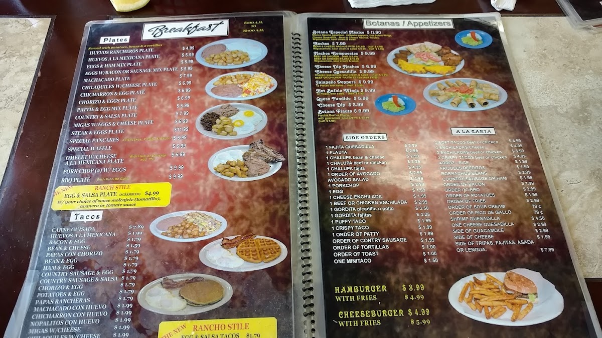 The Mexico Taqueria menu board