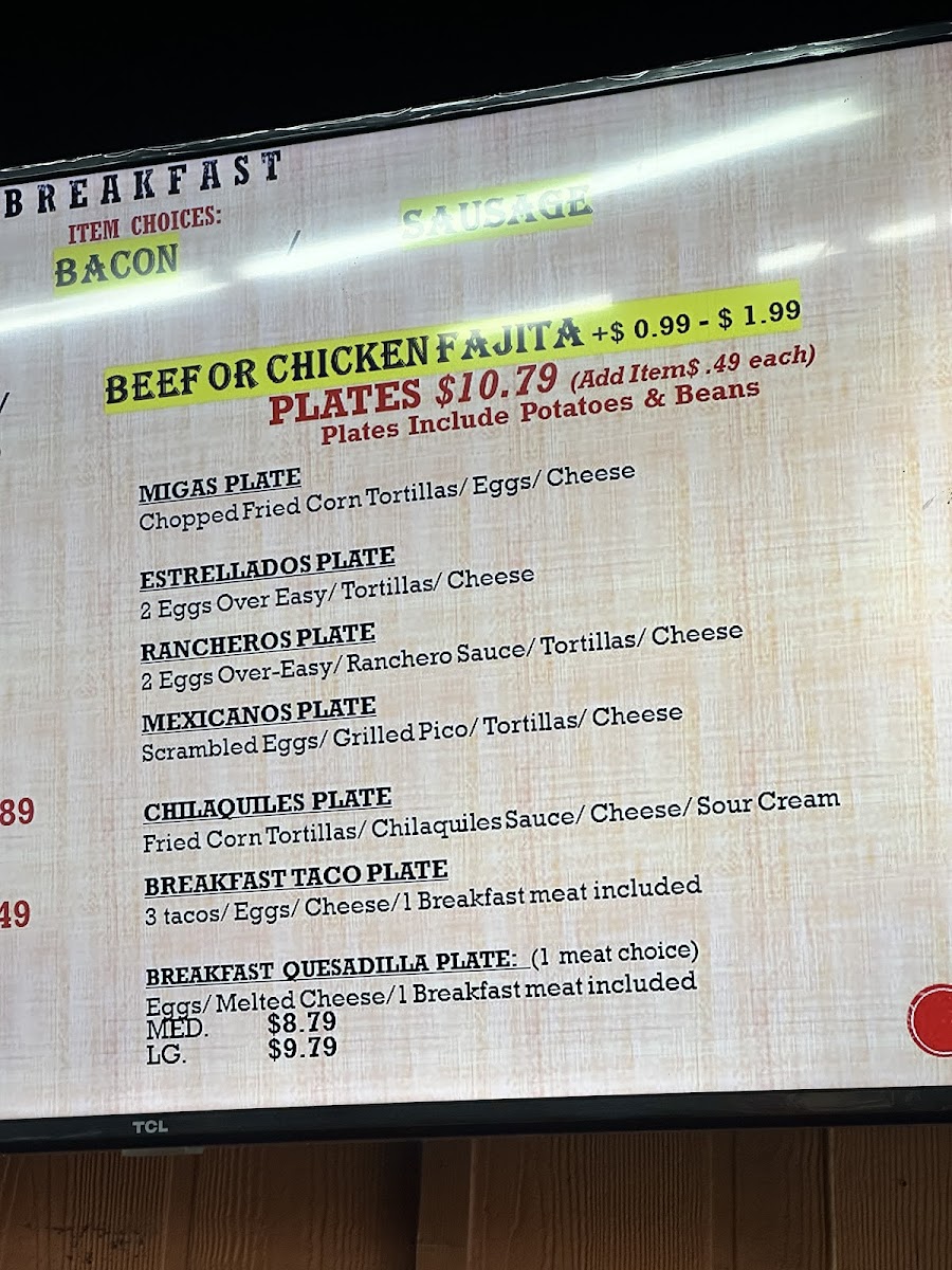 El Patio Kitchen menu board