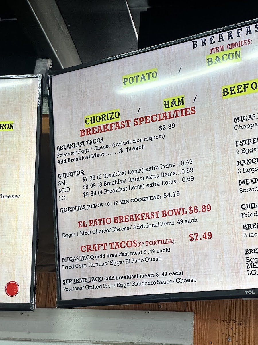 El Patio Kitchen menu board