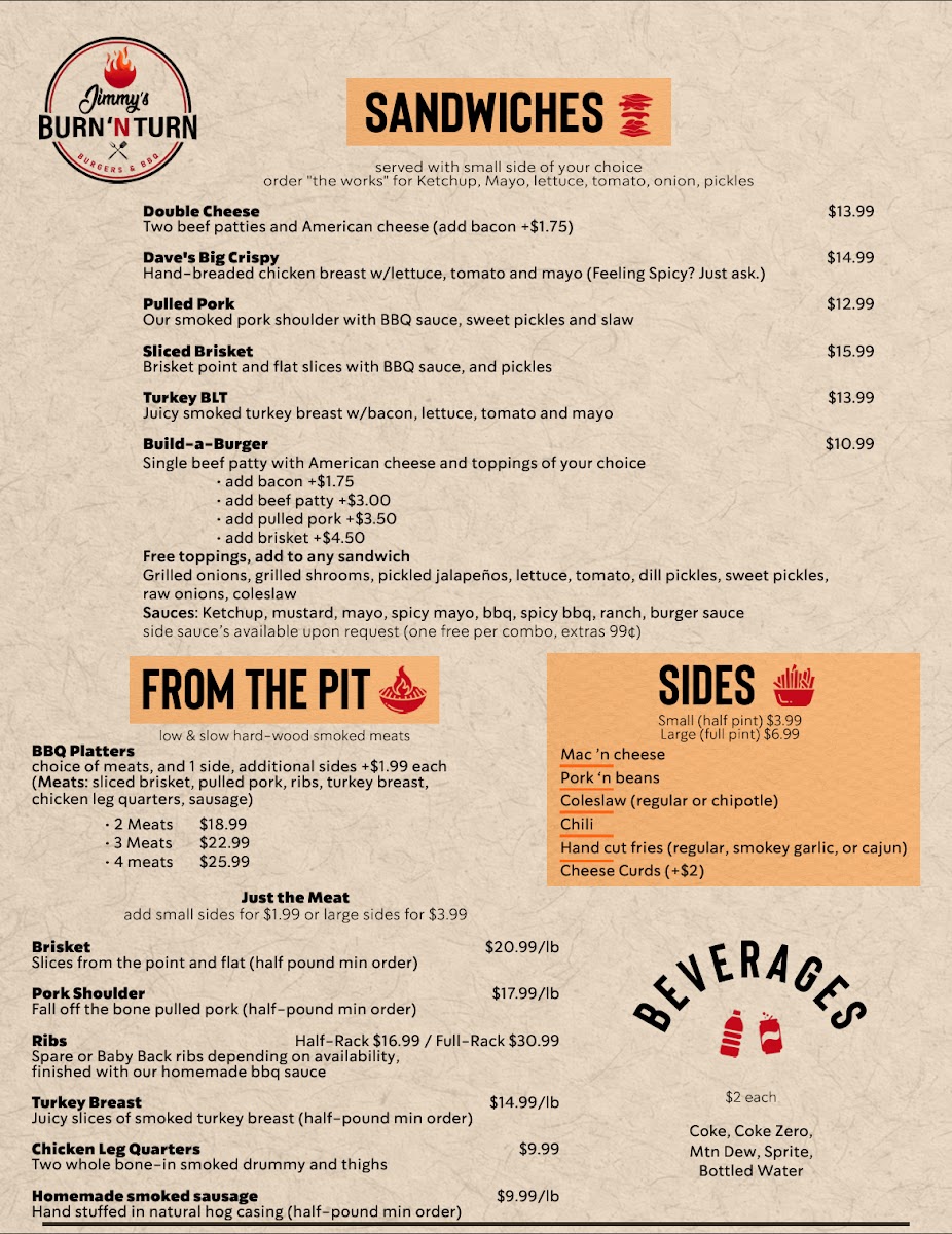 Jimmy’s Burn ‘N Turn menu board