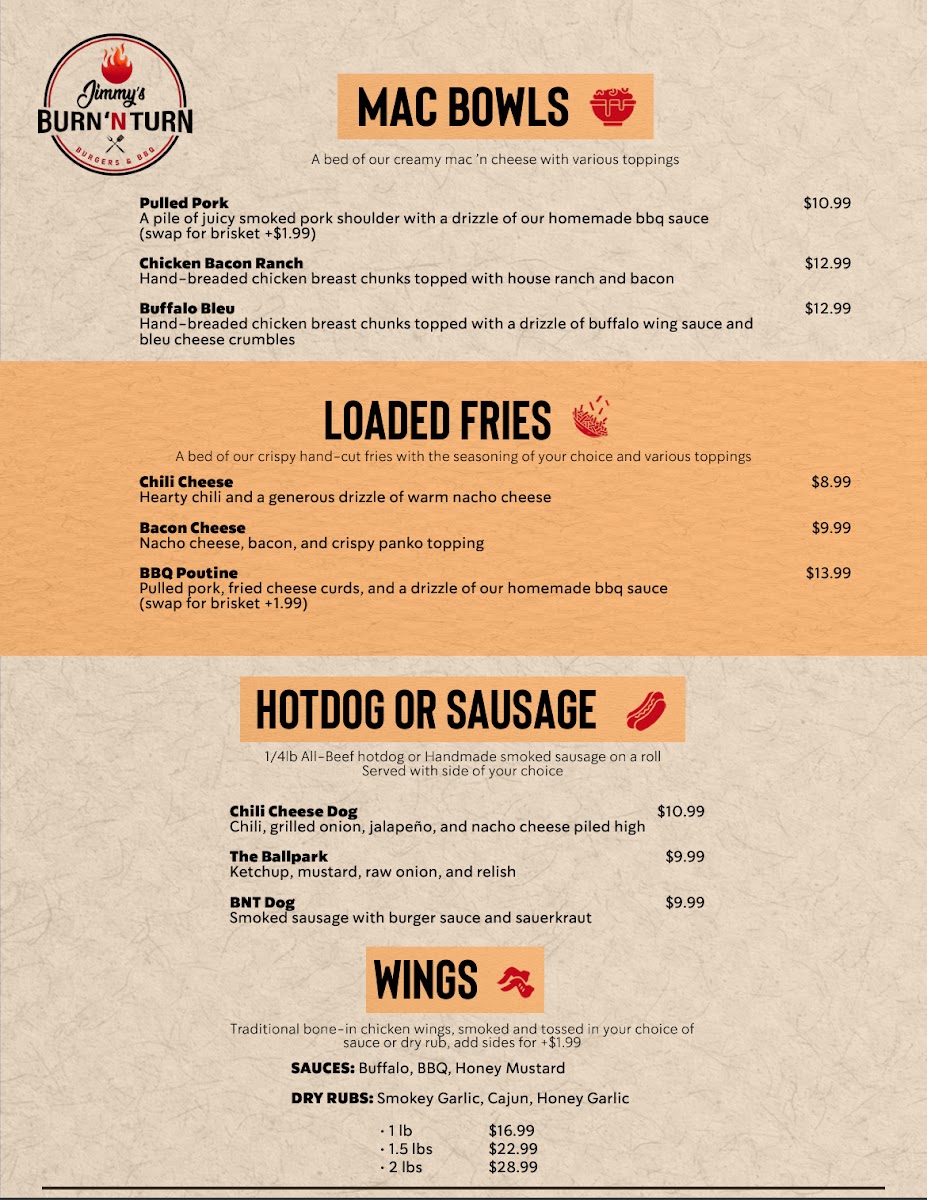 Jimmy’s Burn ‘N Turn menu board