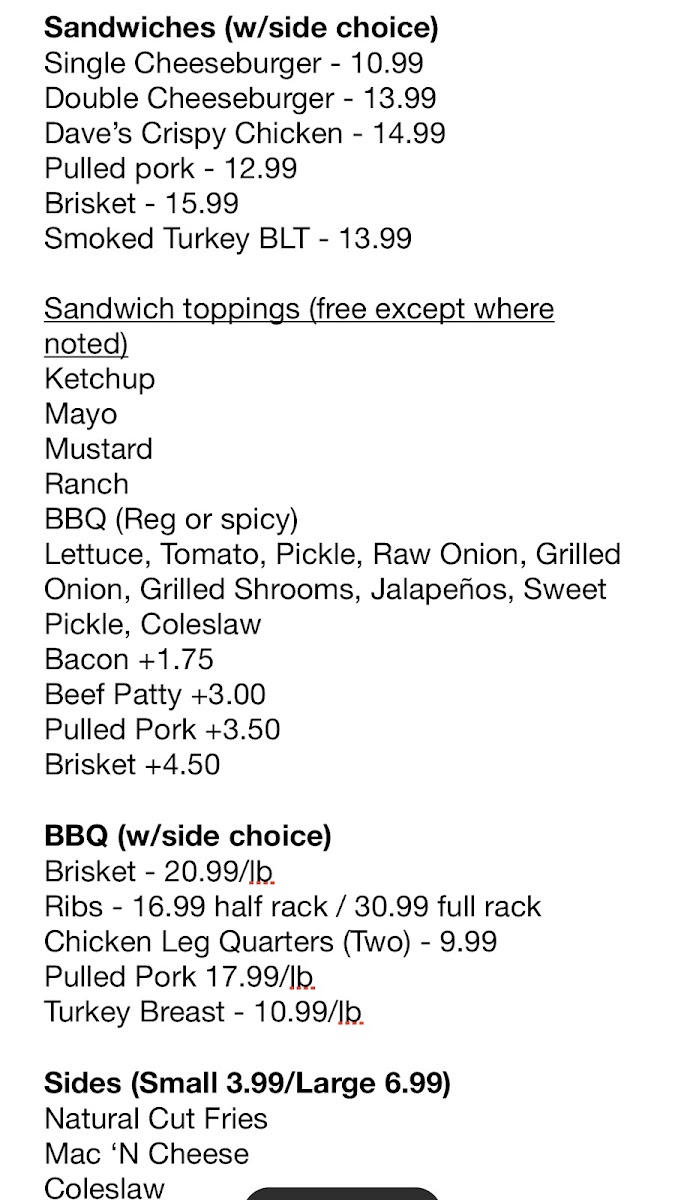 Jimmy’s Burn ‘N Turn menu board