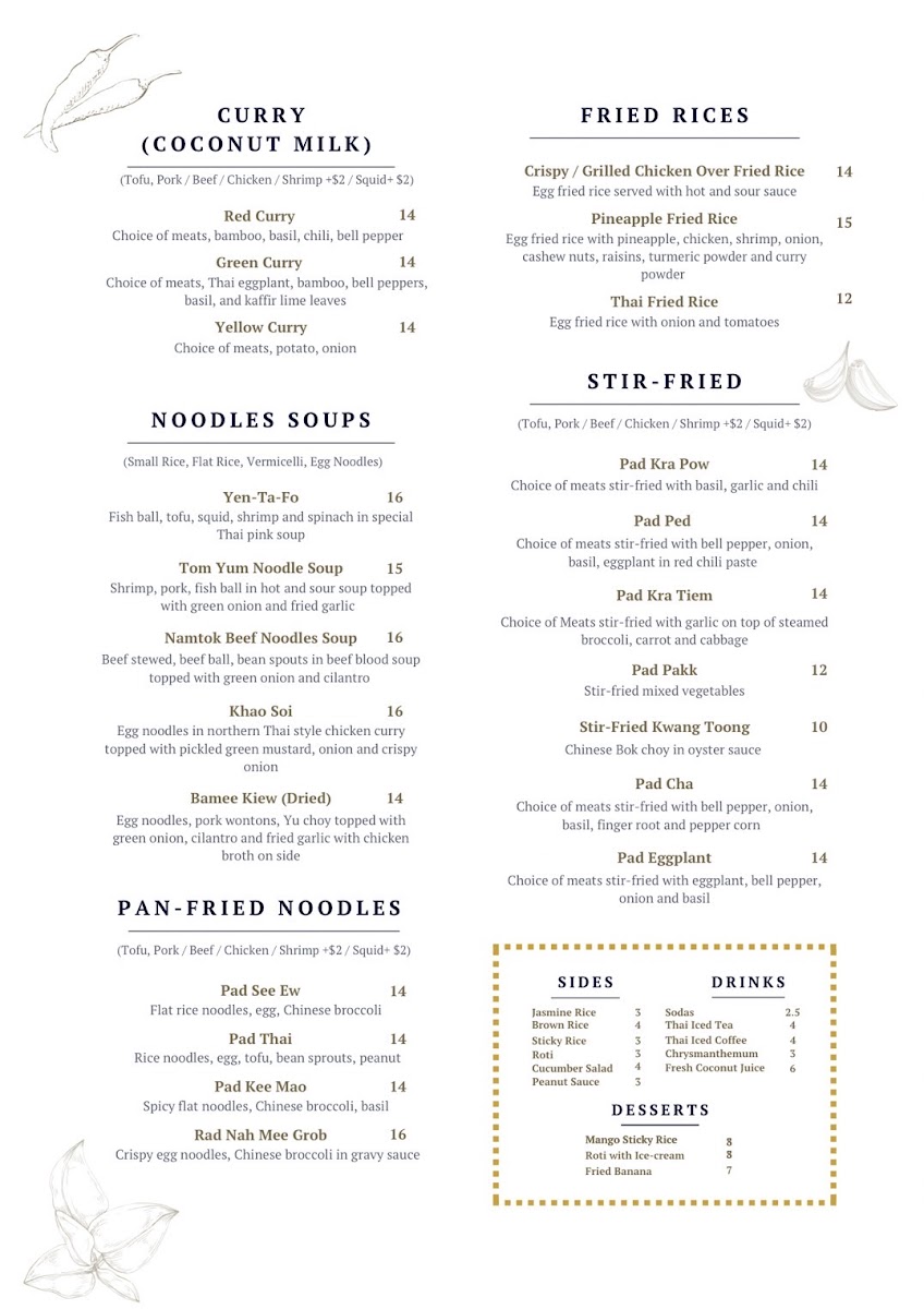 Chaa Roen Pohn menu board