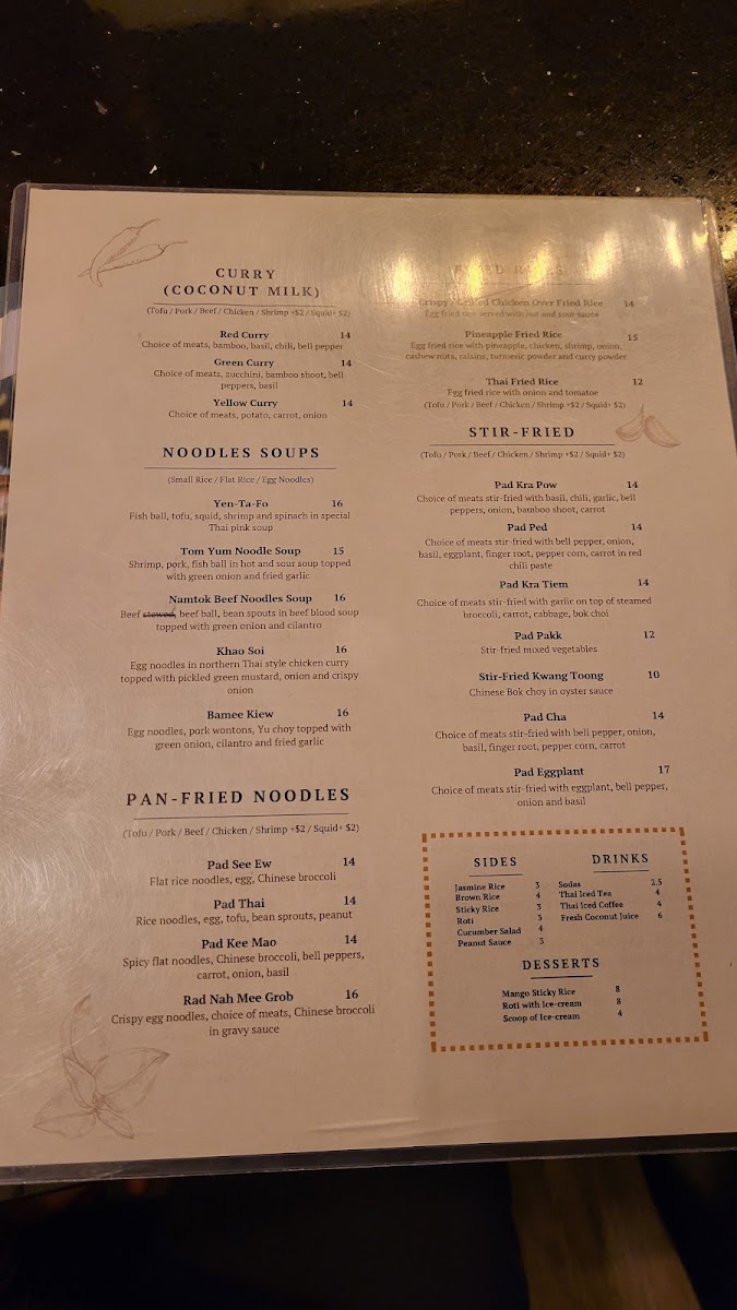Chaa Roen Pohn menu board