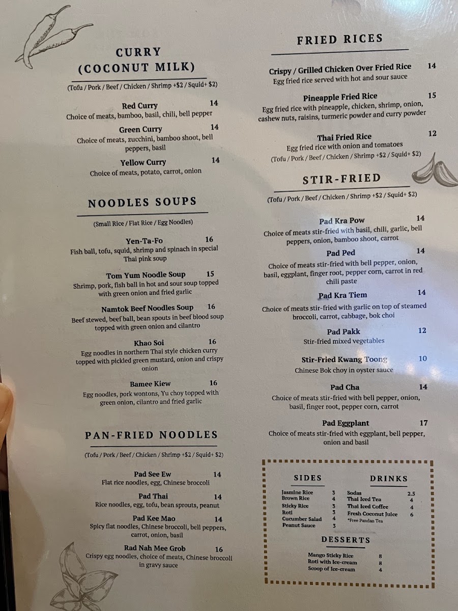 Chaa Roen Pohn menu board