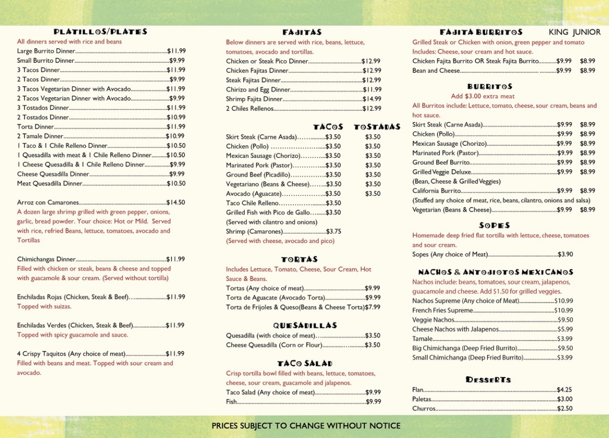 Javi's Burritos menu board