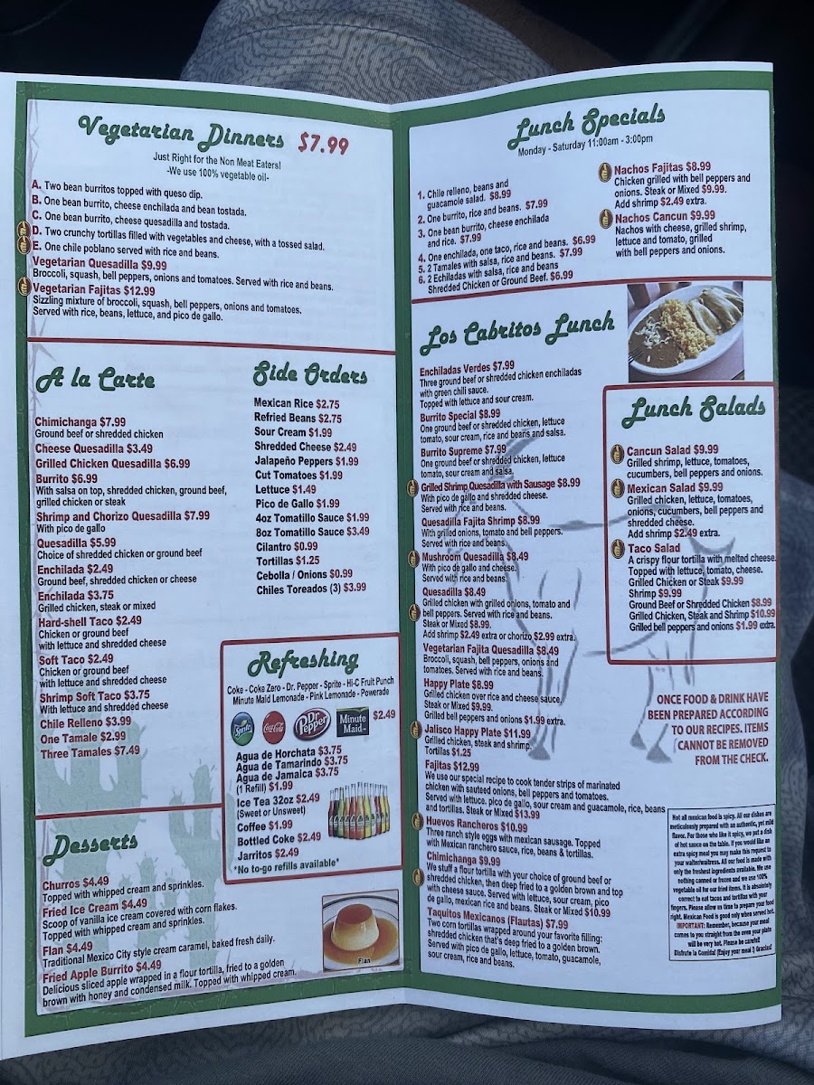 El Cabrito Mexican Grill menu board