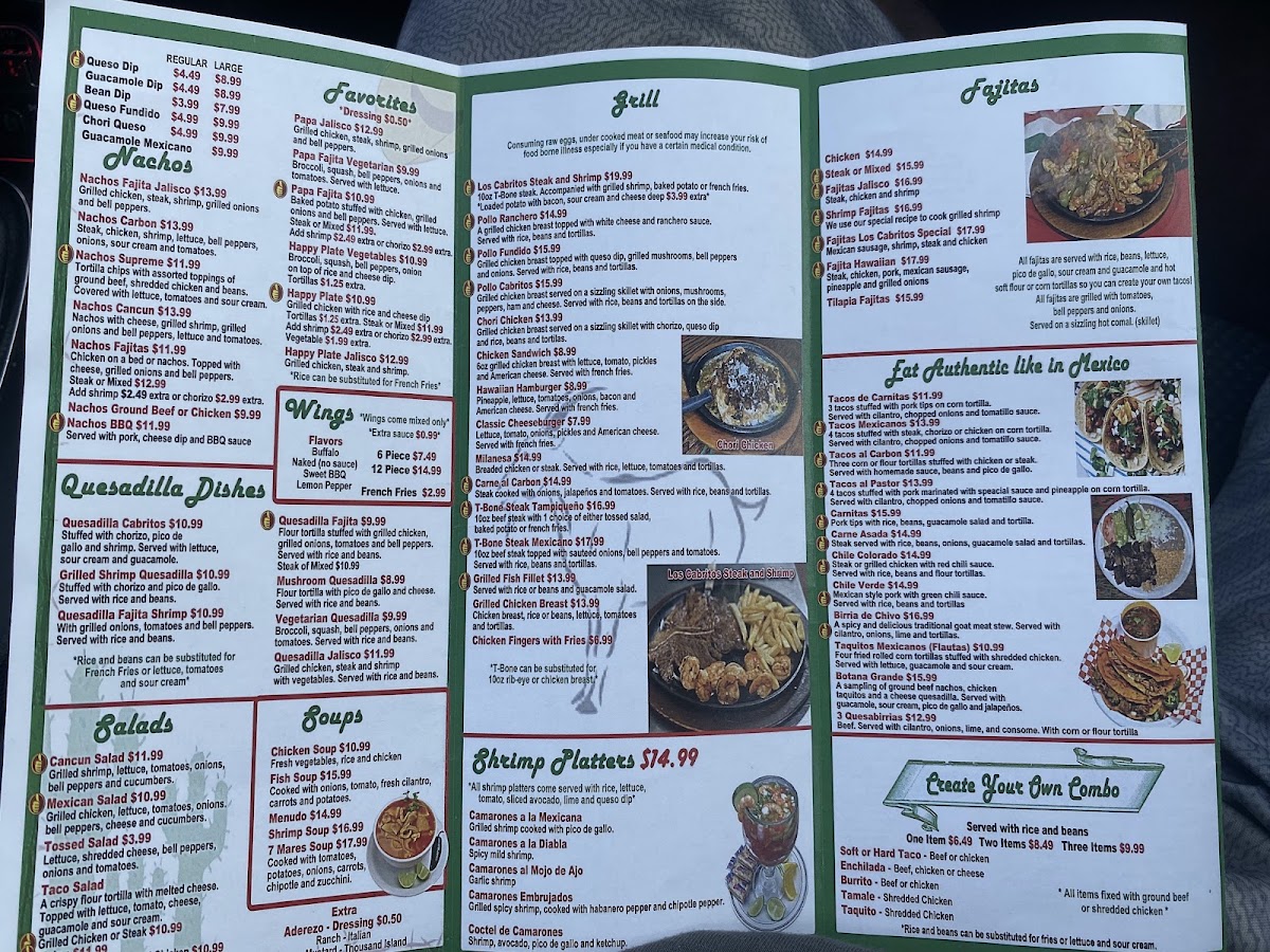 El Cabrito Mexican Grill menu board