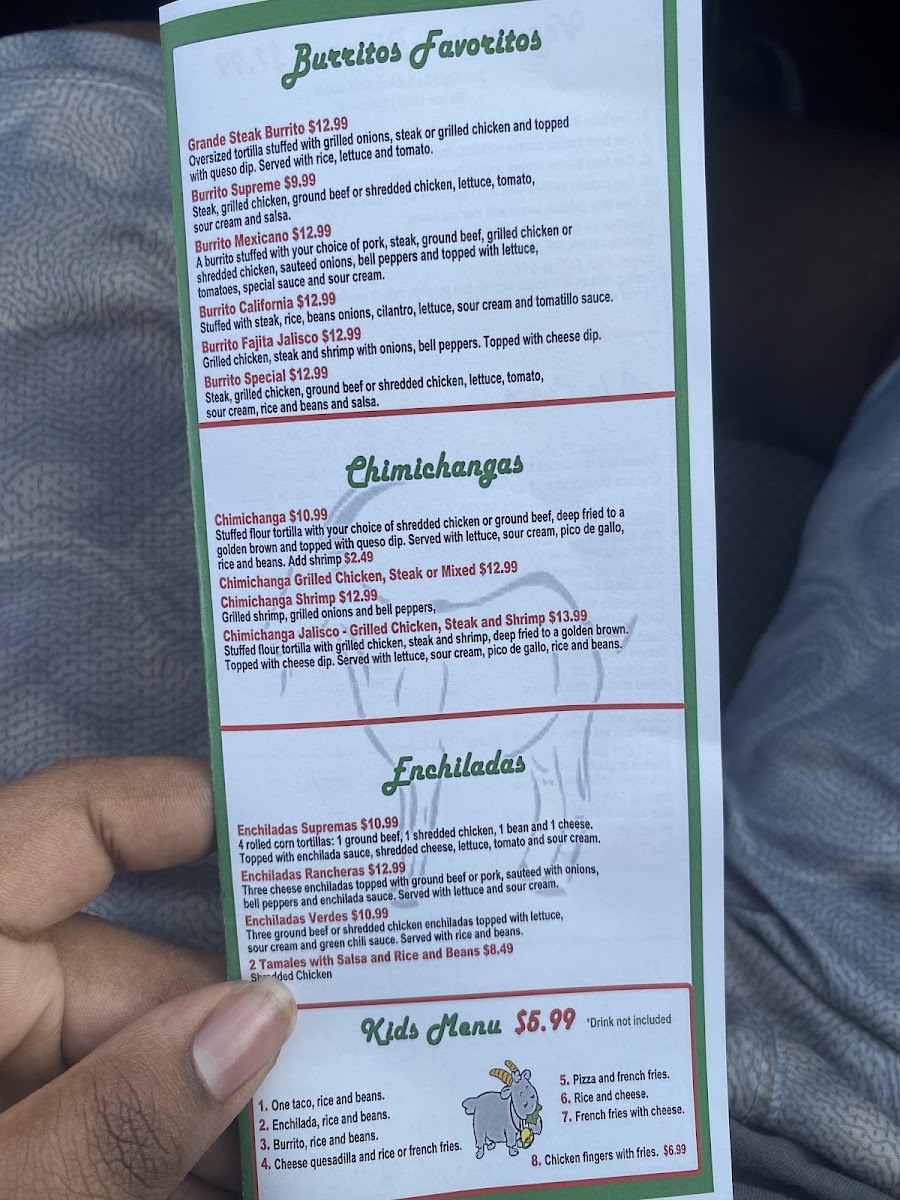 El Cabrito Mexican Grill menu board