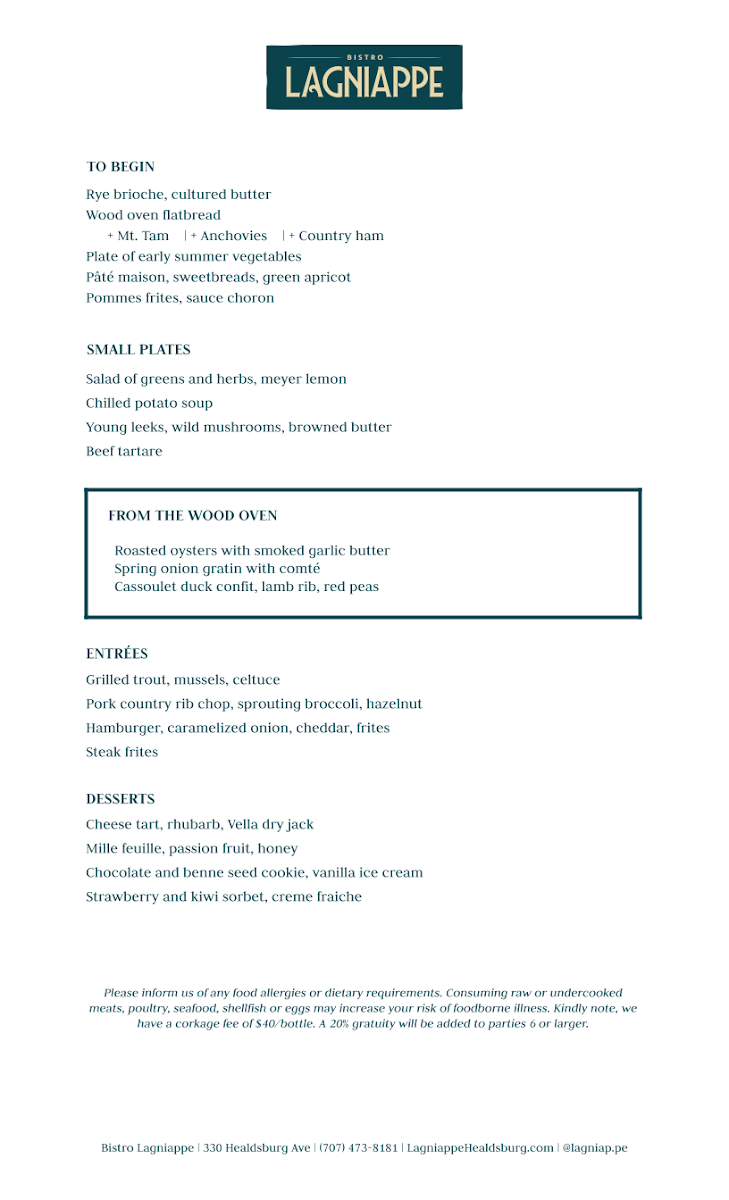 Bistro Lagniappe menu board