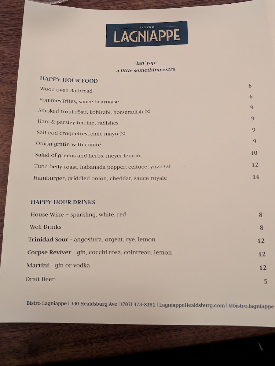 Bistro Lagniappe menu board
