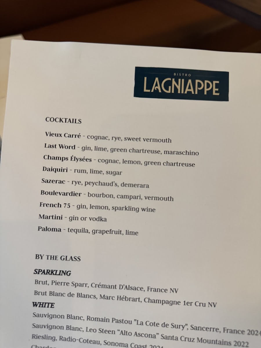 Bistro Lagniappe menu board