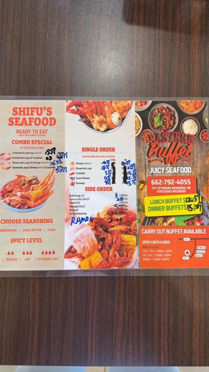 Eastern Buffet / Juicy Seafood menu board