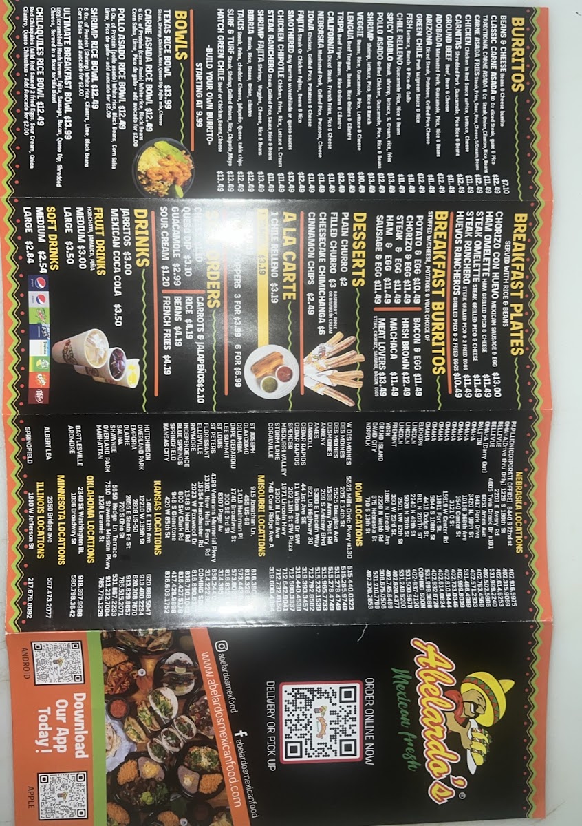 Abelardo's Mexican Fresh Food Truck menu board
