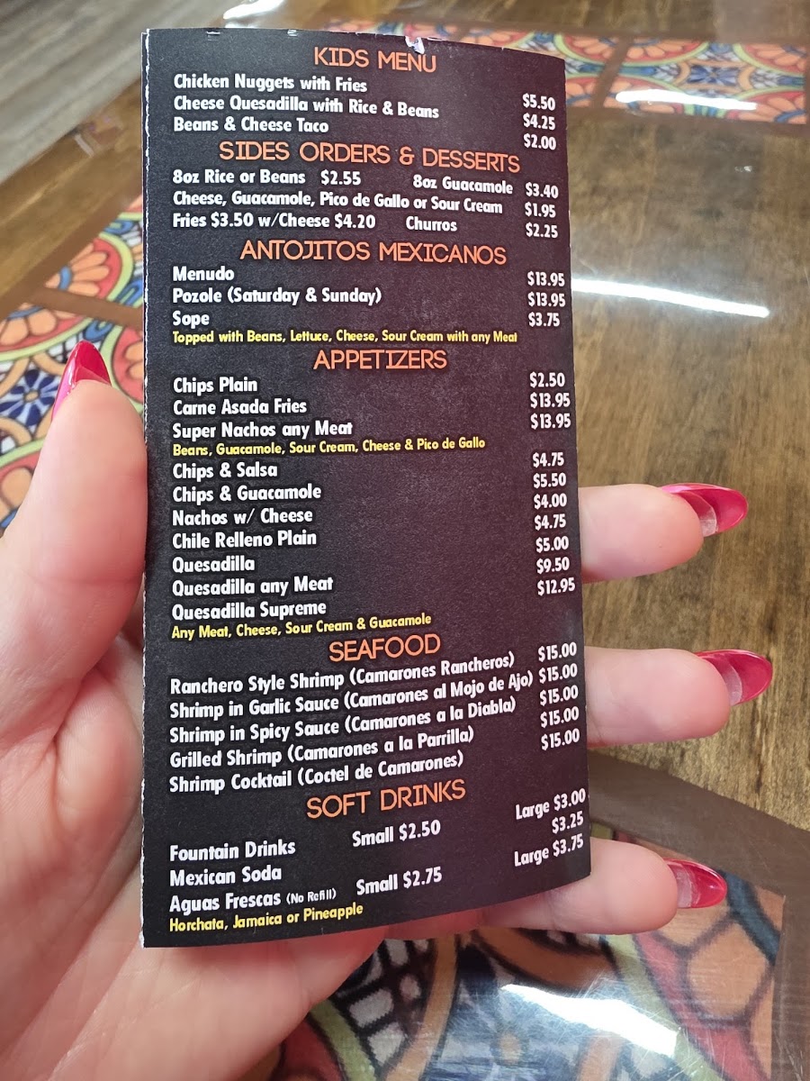 Dos Juanito's Mexican Restaurant menu board