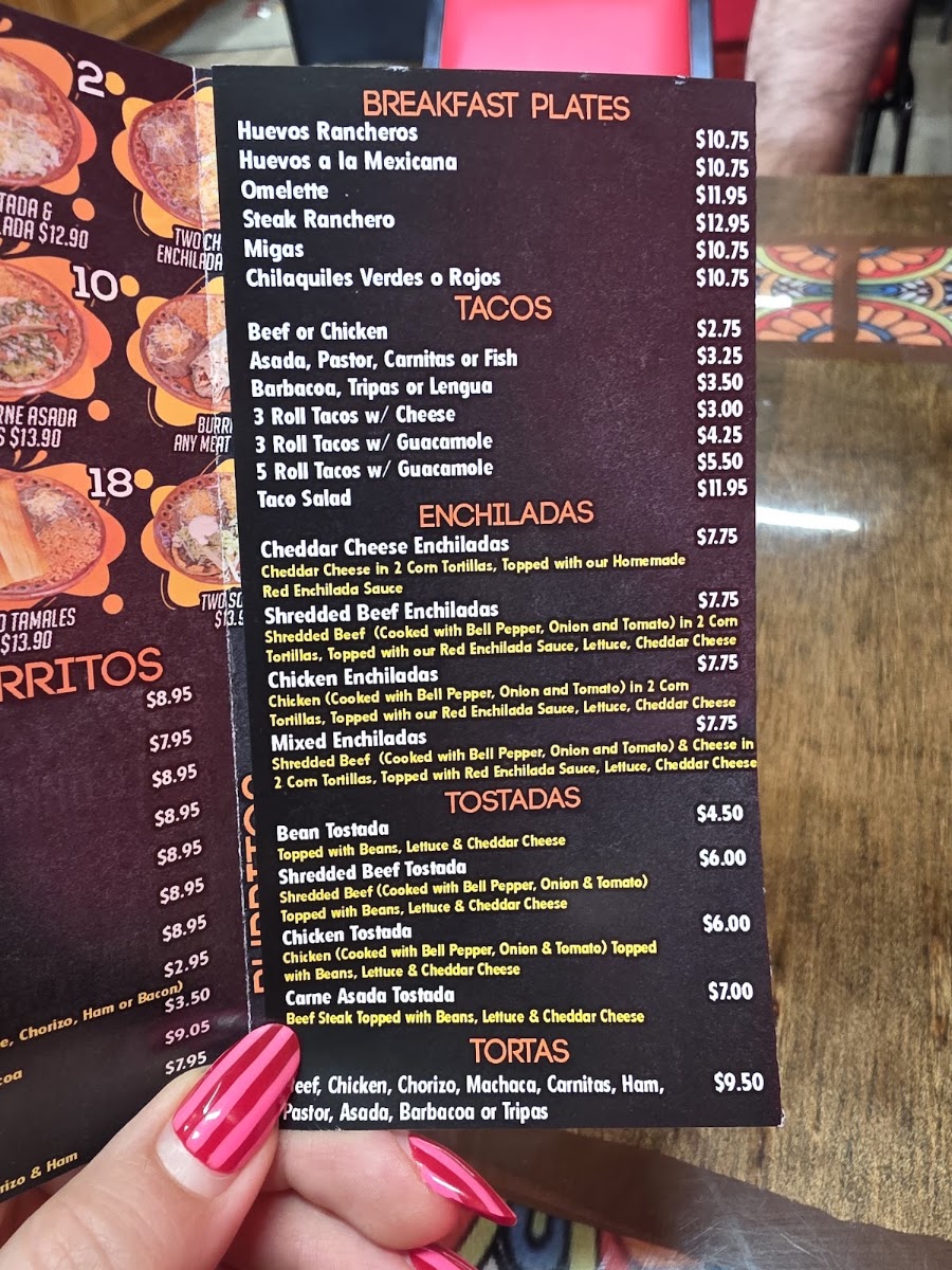Dos Juanito's Mexican Restaurant menu board
